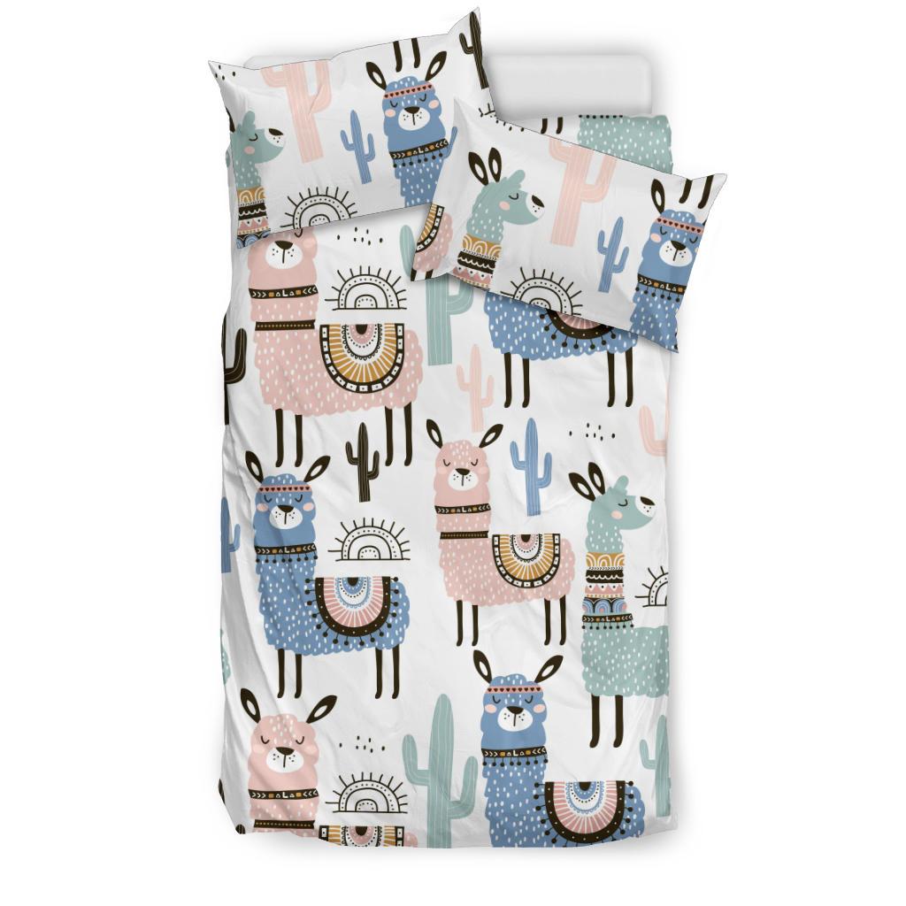 Lama Alpaca Cactus Hand Drawn Pattern Bedding Comforter Set