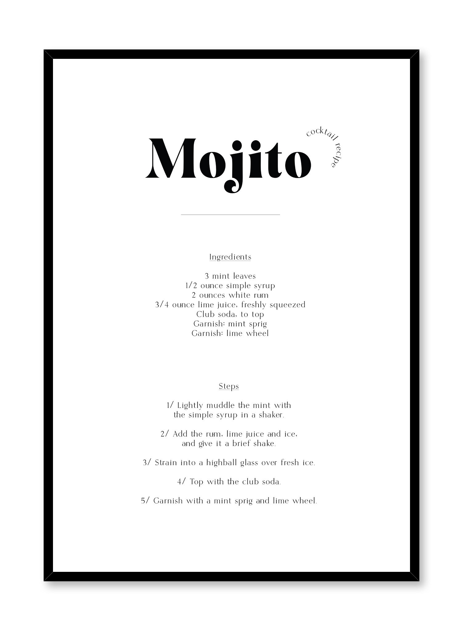 Mojito Poster Prints Wall Art Gift For Home Decoration 12x18 16x24 20x30 24x36 Inches