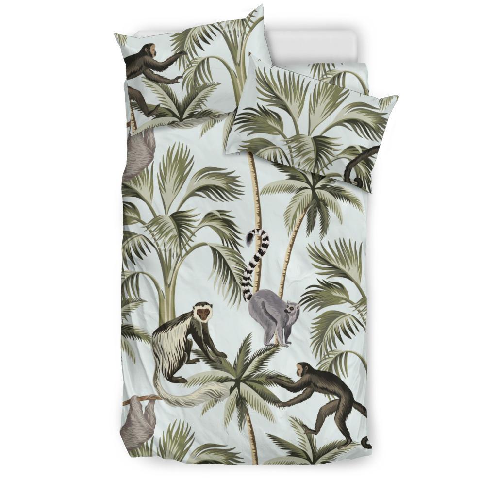 Monkey Sloth Lemur Palm Trees Pattern Bedding Comforter Set