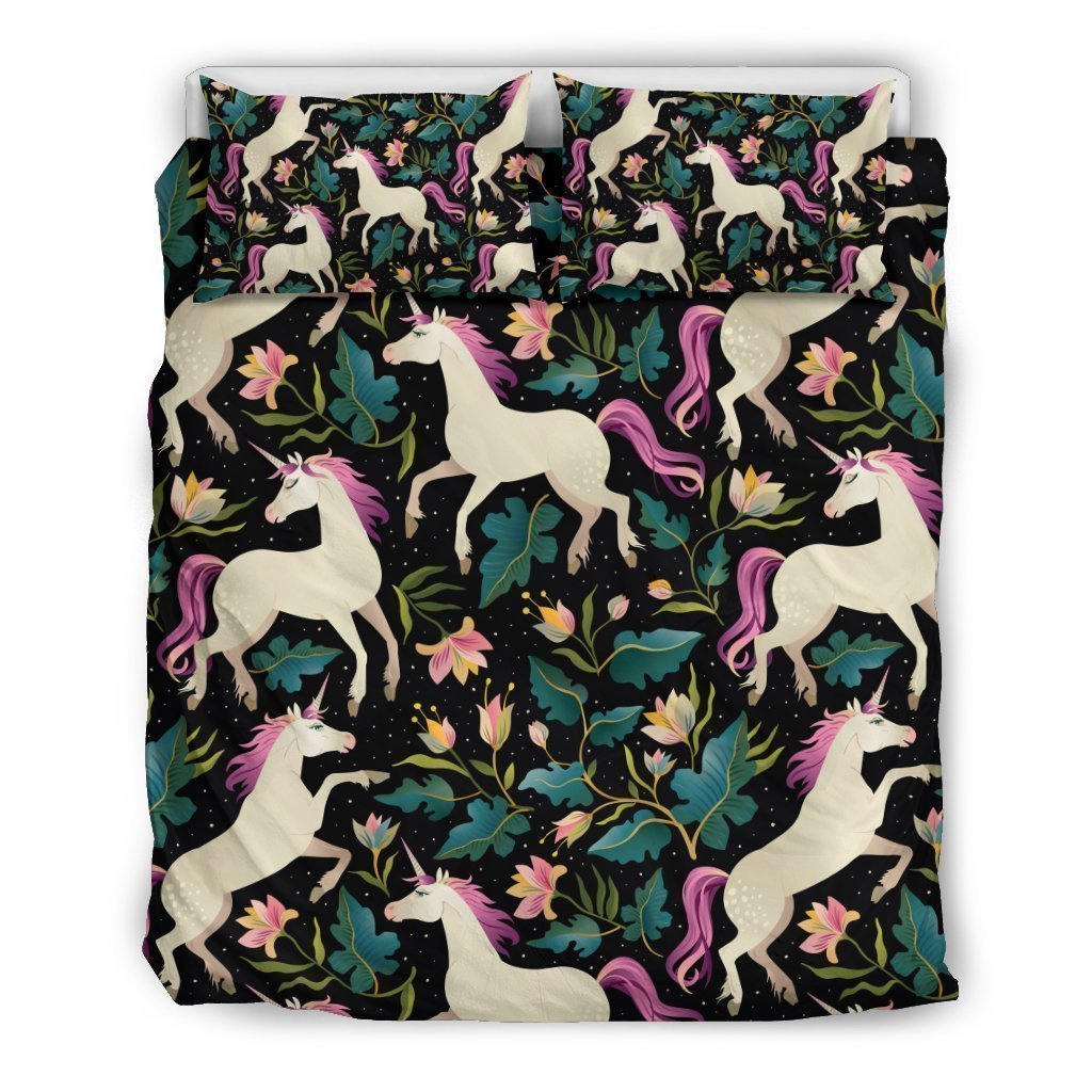 Night Floral Unicorn Pattern Bedding Comforter Set For Bedroom