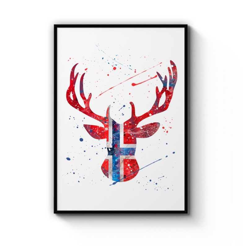 Norwegian Deer Shape Flag Painting Norway Nursery Animal Poster Prints Wall Art Gift For Home Decoration 12x18 16x24 20x30 24x36 Inches