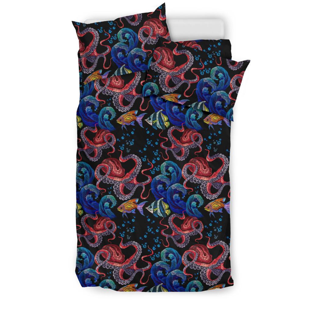 Octopus Sea Wave Tropical Fishe Pattern Bedding Comforter Set