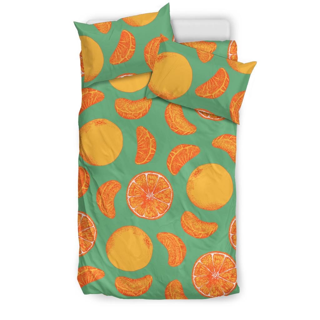 Orange Fruit Pattern Green Background Bedding Comforter Set