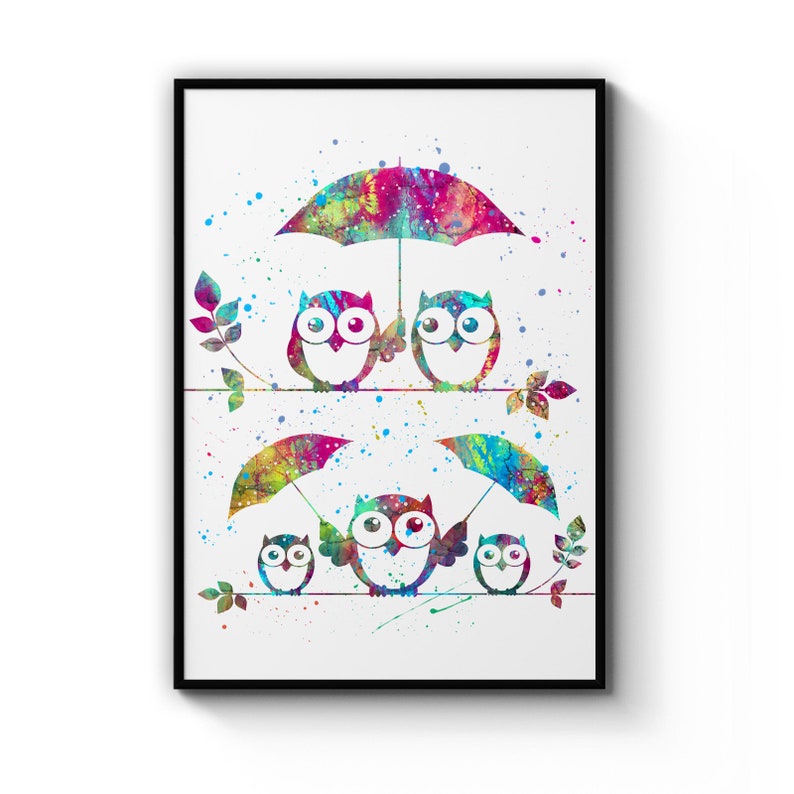 Owl Family Colourful Birds Nursery Animal Poster Prints Wall Art Gift For Home Decoration 12x18 16x24 20x30 24x36 Inches