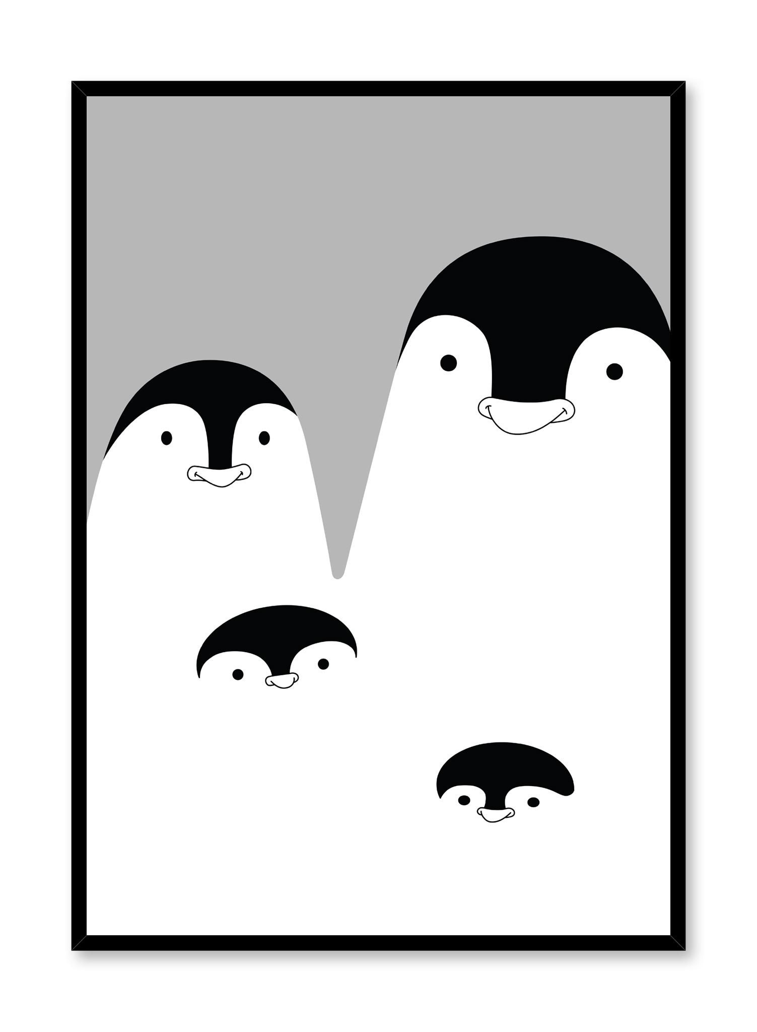 Penguin Family In Black Poster Prints Wall Art Gift For Home Decoration 12x18 16x24 20x30 24x36 Inches