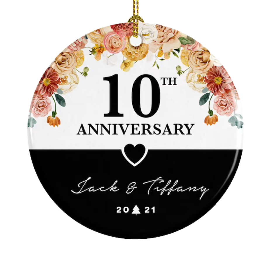Personalised 10th Anniversary Ceramic Ornament Gift For Home Decoration Circle Heart Oval Star Shape