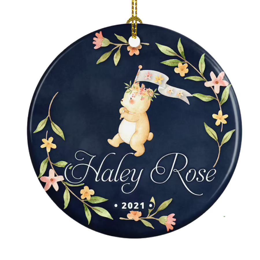 Personalised Baby's First Christmas Baby Bear Ceramic Ornament Gift For Home Decoration Circle Heart Oval Star Shape