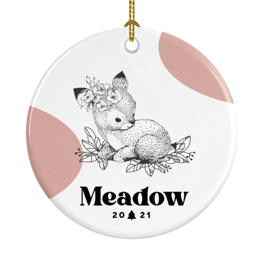Personalised Baby's First Christmas Deer Ceramic Ornament Gift For Home Decoration Circle Heart Oval Star Shape
