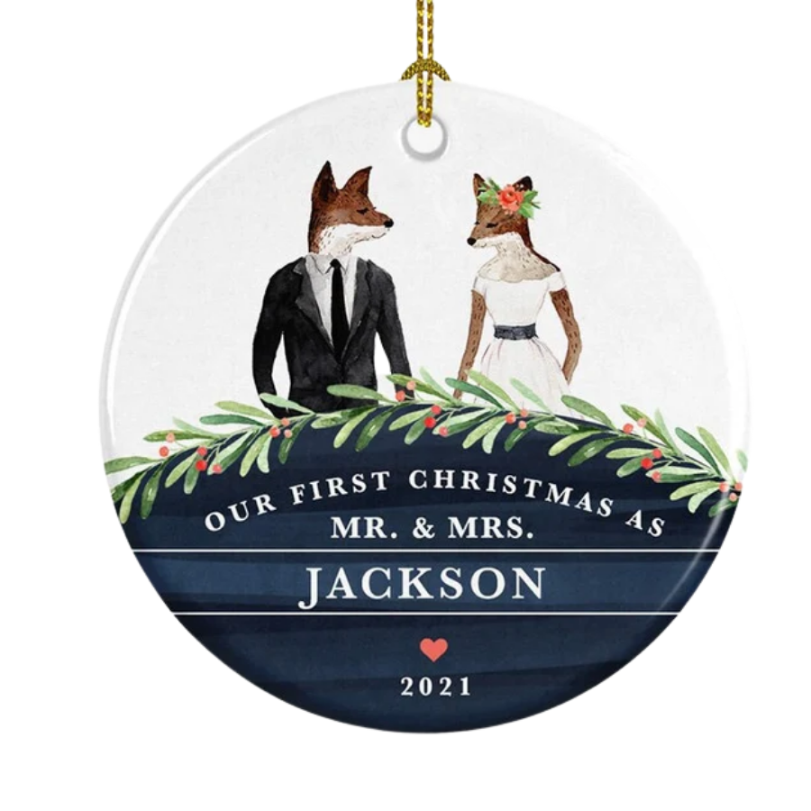 Personalised First Christmas As Mr And Mrs Ceramic Ornament Gift For Home Decoration Circle Heart Oval Star Shape