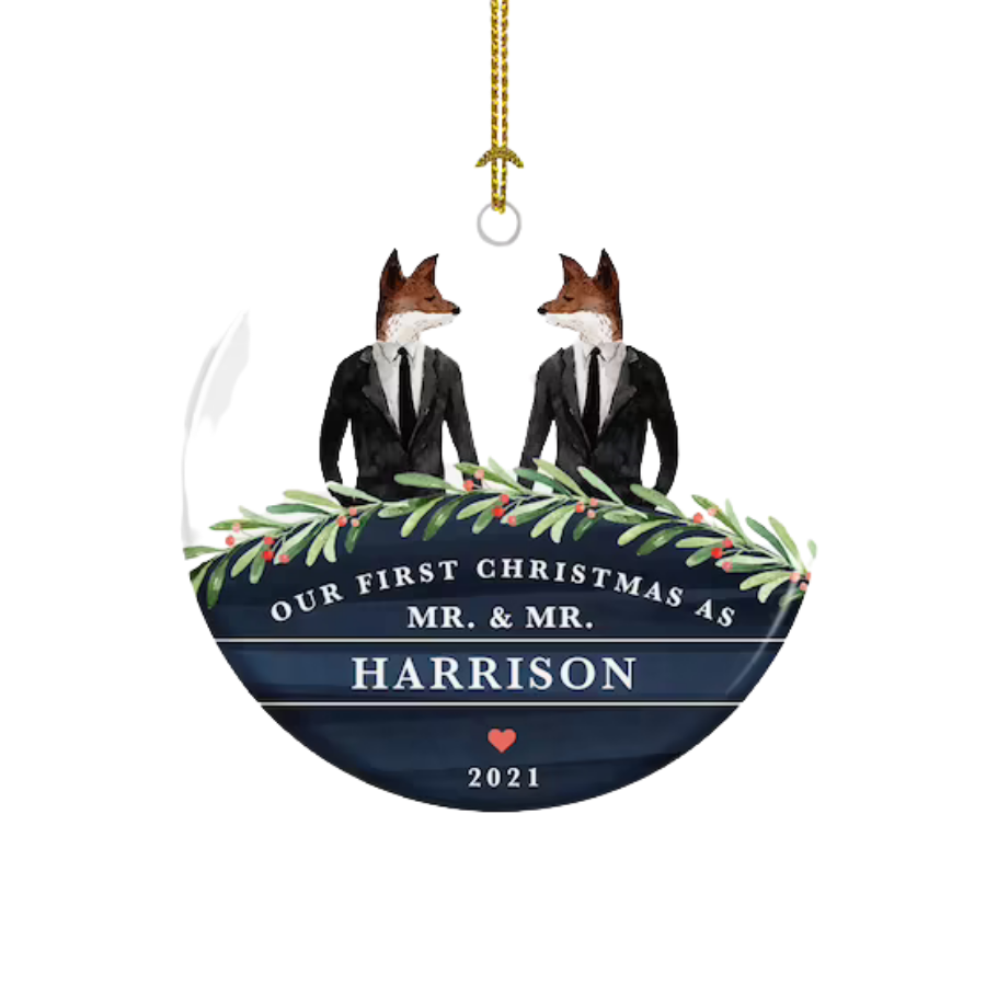 Personalised First Christmas Married Gay Couple Ceramic Ornament Gift For Home Decoration Circle Heart Oval Star Shape