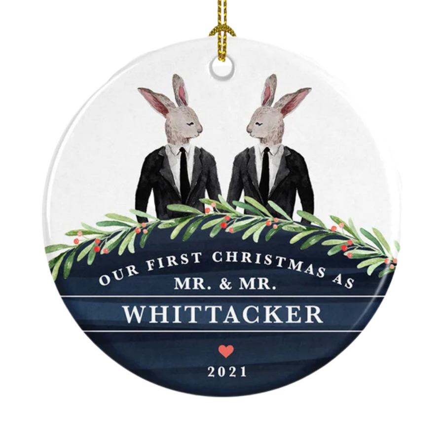 Personalised First Christmas Married Gay Couple Ceramic Ornament Gift For Home Decoration Circle Heart Oval Star Shape