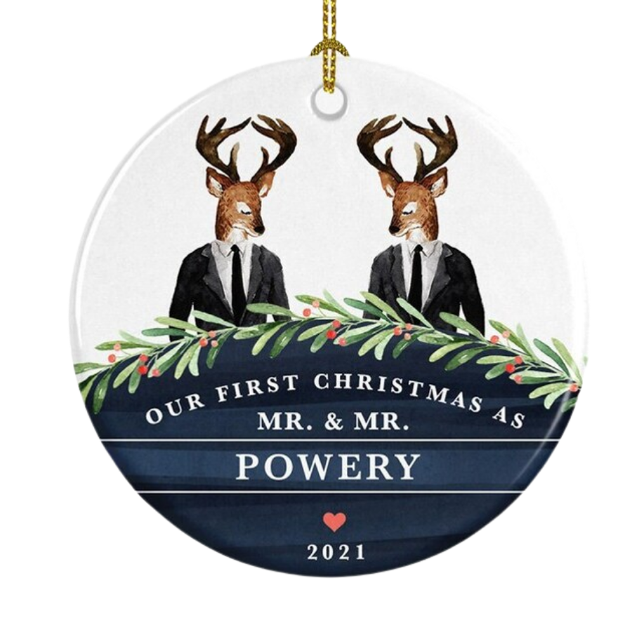 Personalised First Christmas Married Gay Couple Ceramic Ornament Gift For Home Decoration Circle Heart Oval Star Shape
