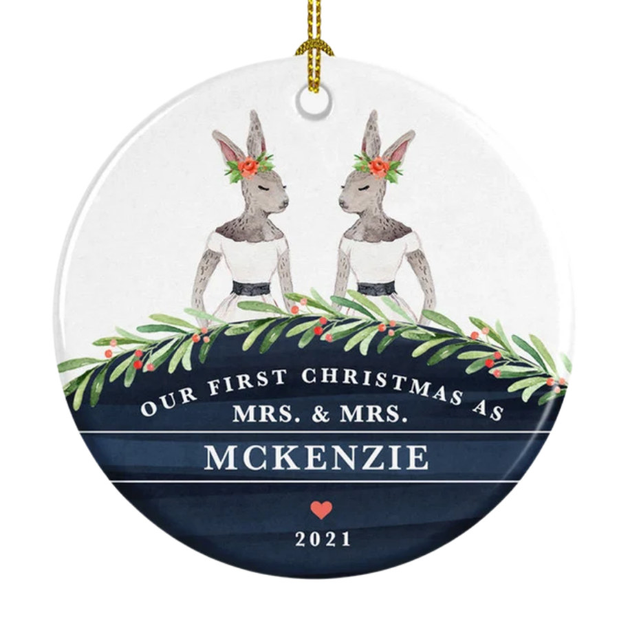 Personalised First Christmas Married Gay Couple Ceramic Ornament Gift For Home Decoration Circle Heart Oval Star Shape