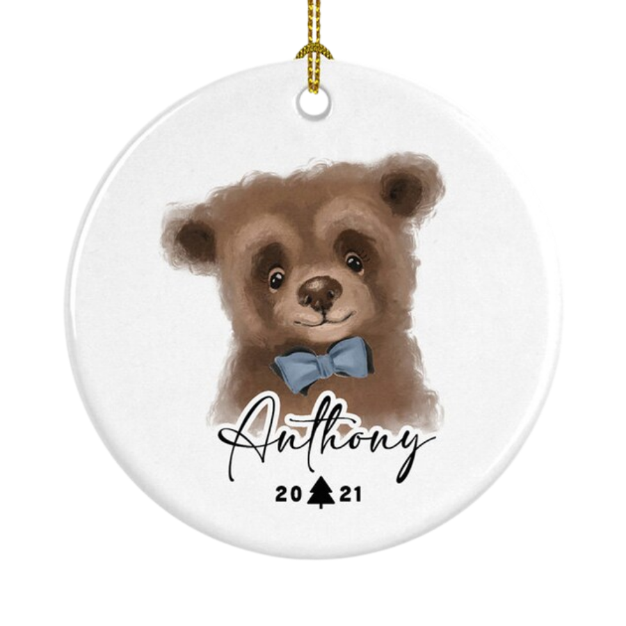 Personalized Boy Little Bear Ceramic Ornament Gift For Home Decoration Circle Heart Oval Star Shape