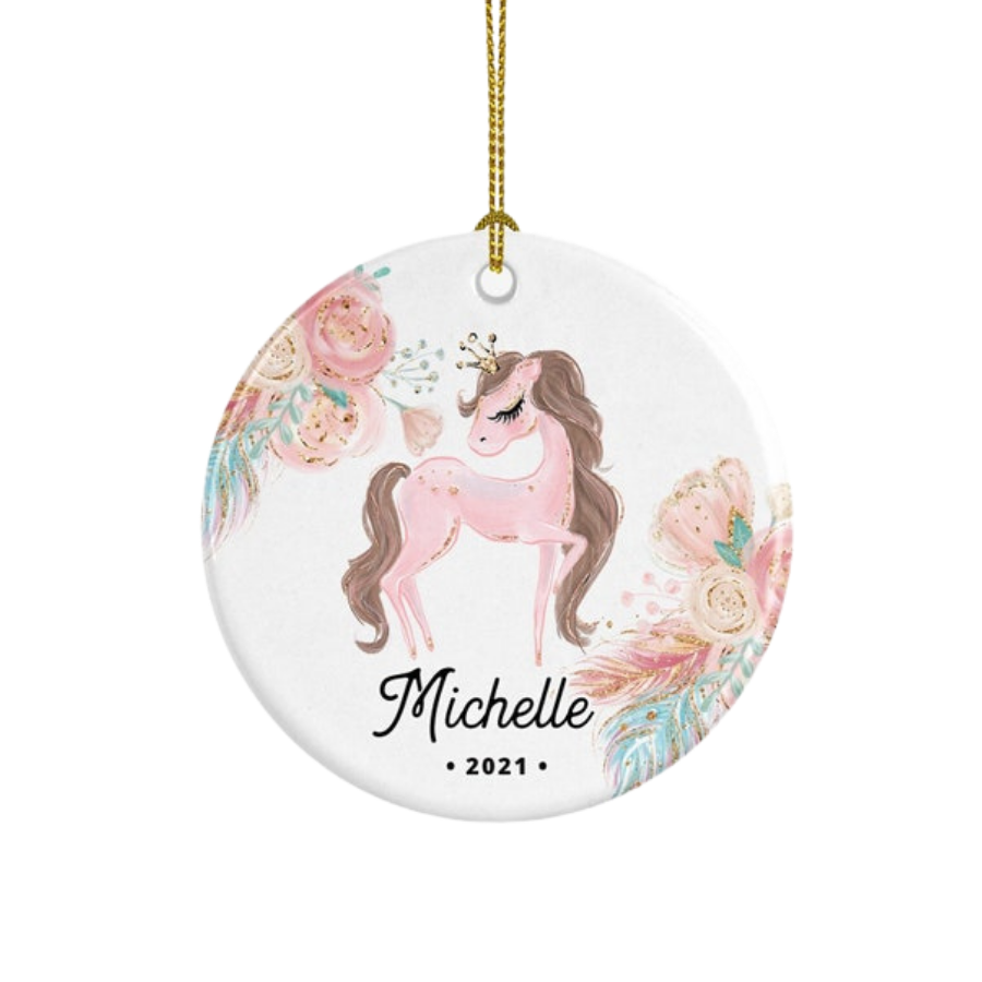Personalized Girl Christmas Unicorn Ceramic Ornament Gift For Home Decoration Circle Heart Oval Star Shape