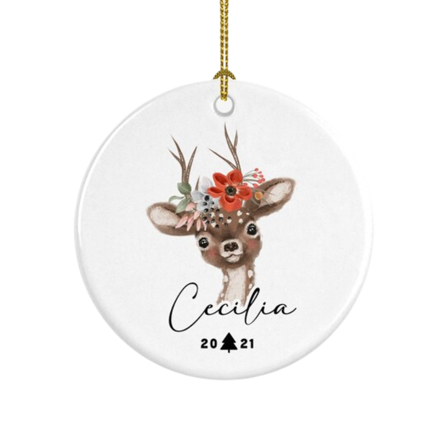 Personalized Girl Little Deer Ceramic Ornament Gift For Home Decoration Circle Heart Oval Star Shape