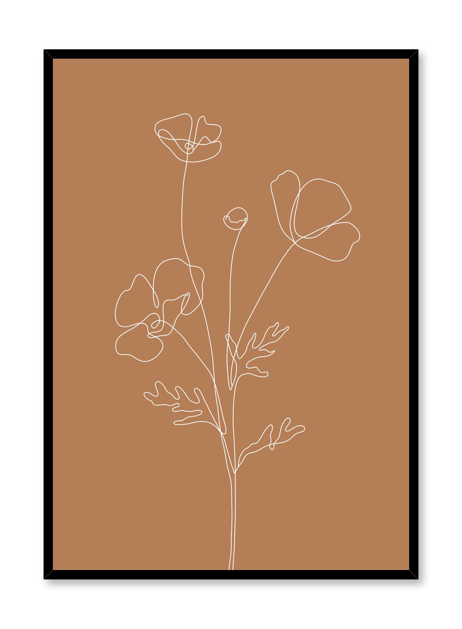 Poppy Sketch In Burnt Orange Poster Prints Wall Art Gift For Home Decoration 12x18 16x24 20x30 24x36 Inches