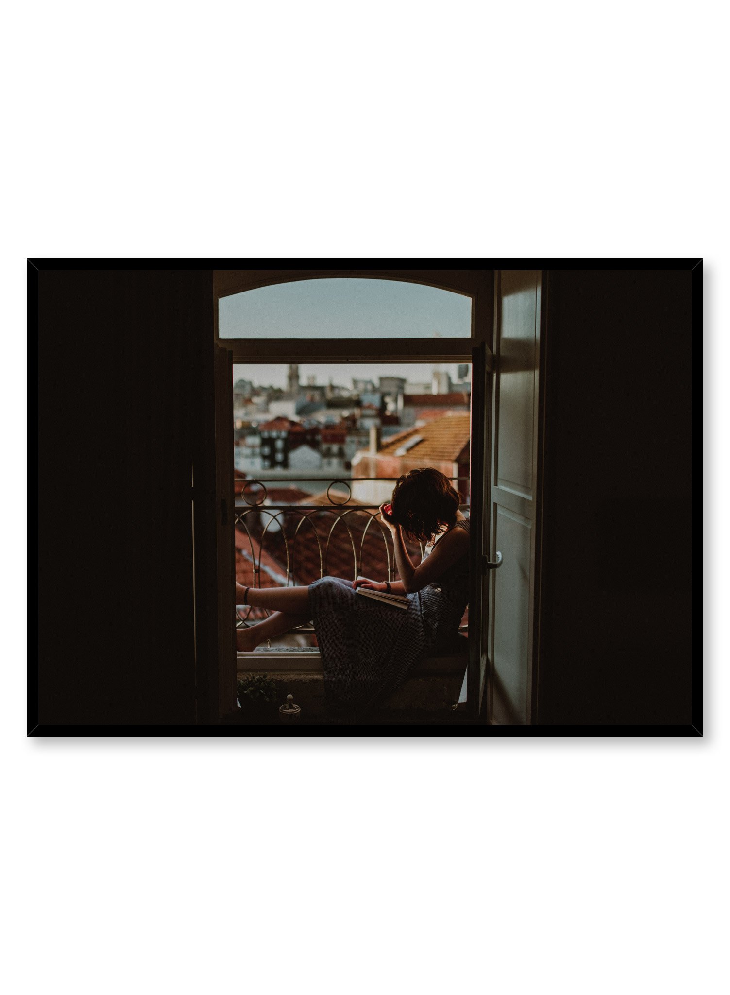 Reading Amidst Rooftops Poster Prints Wall Art Gift For Home Decoration 12x18 16x24 20x30 24x36 Inches