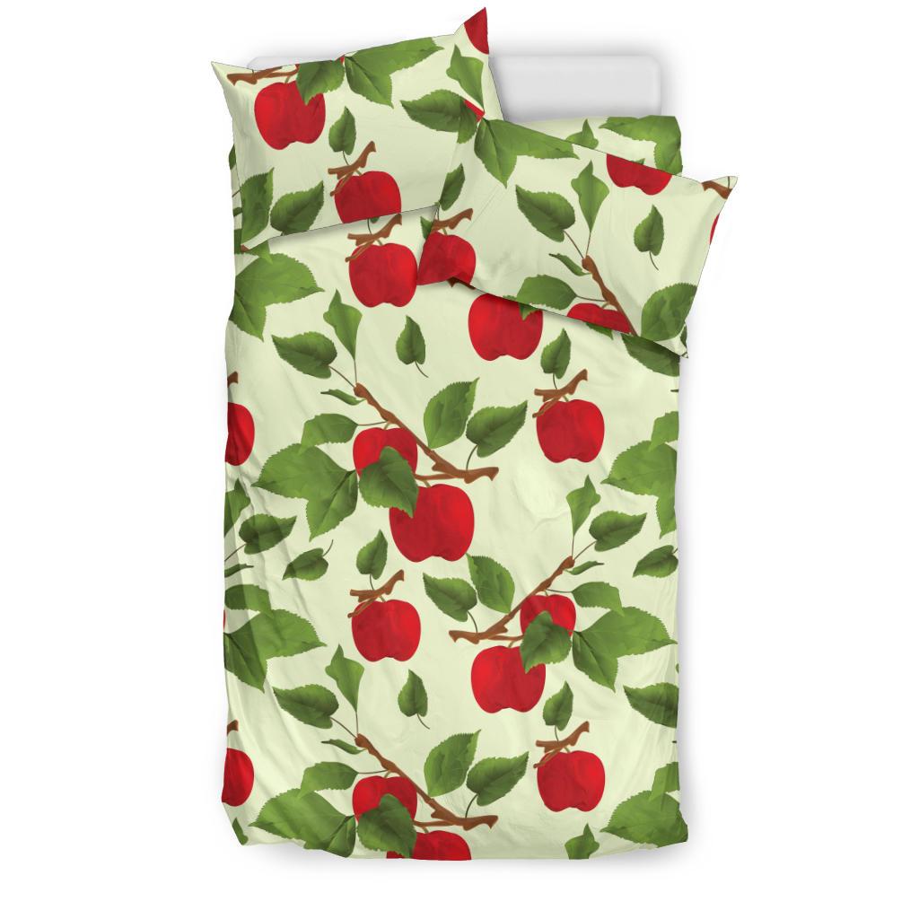 Red Apples Leaves Pattern Bedding Comforter Set