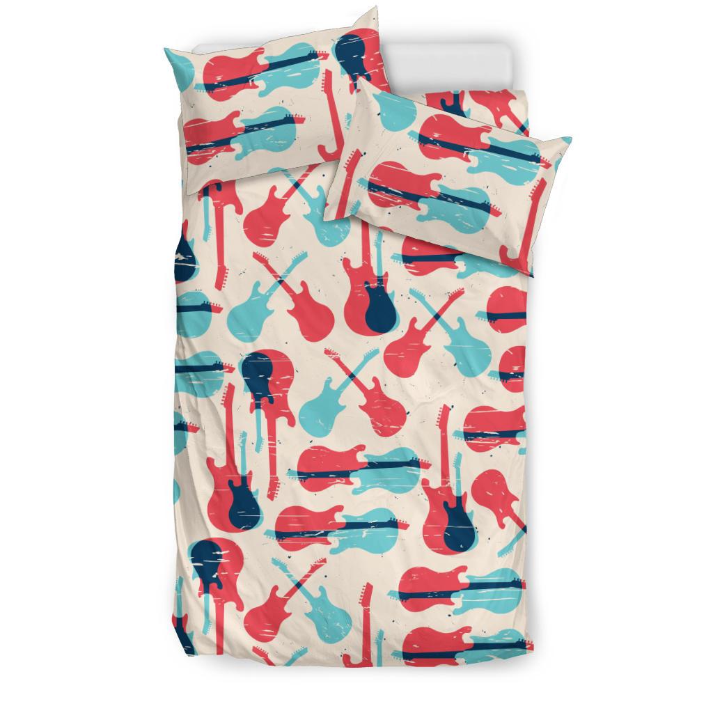 Red Blue Guitar Pattern Bedding Comforter Set
