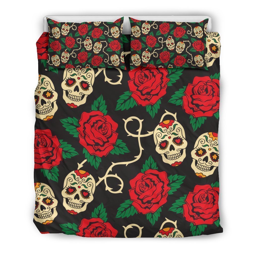 Rose Flower Sugar Skull Pattern Bedding Comforter Set For Bedroom