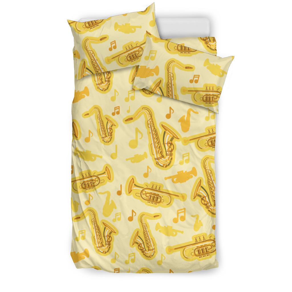 Saxophone Cornet Pattern Yellow Background Bedding Comforter Set