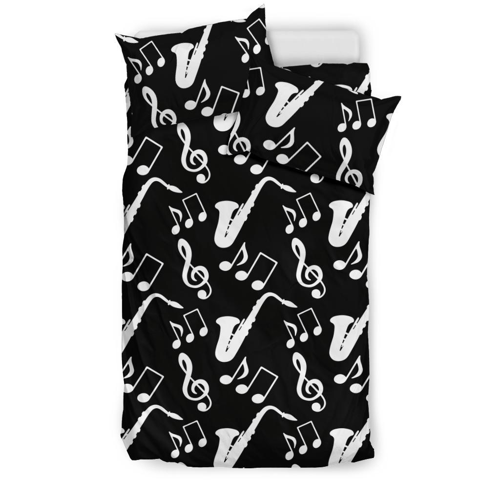 Saxophone Music Notes Treble Clef Black White Theme Bedding Comforter Set
