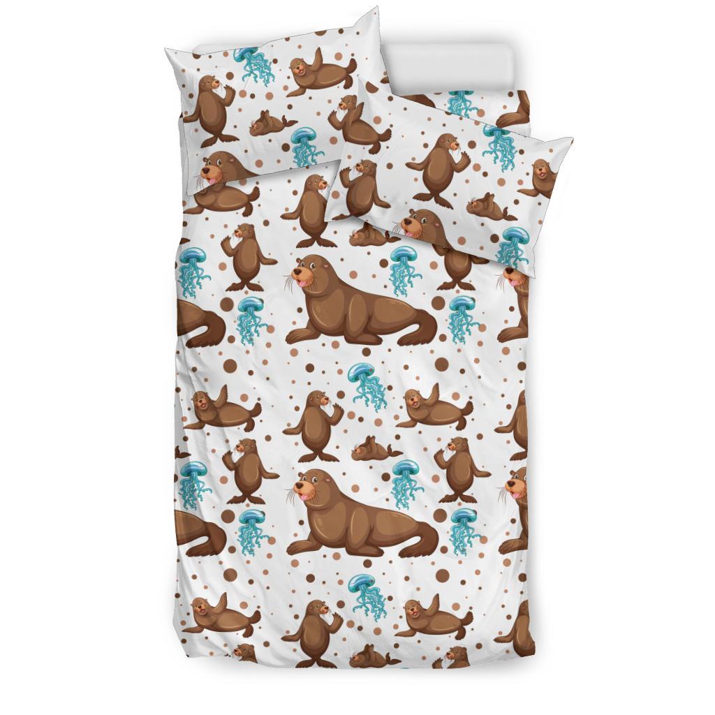 Sea Lion Seals Jellyfish Pattern Bedding Comforter Set