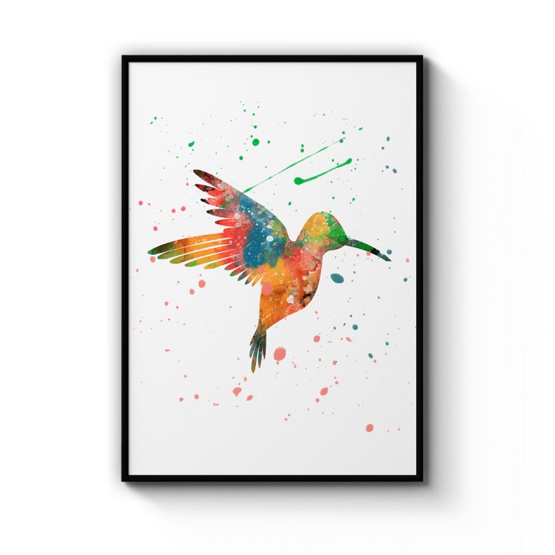 Small Hummingbird Colourful Painting Nursery Animal Poster Prints Wall Art Gift For Home Decoration 12x18 16x24 20x30 24x36 Inches