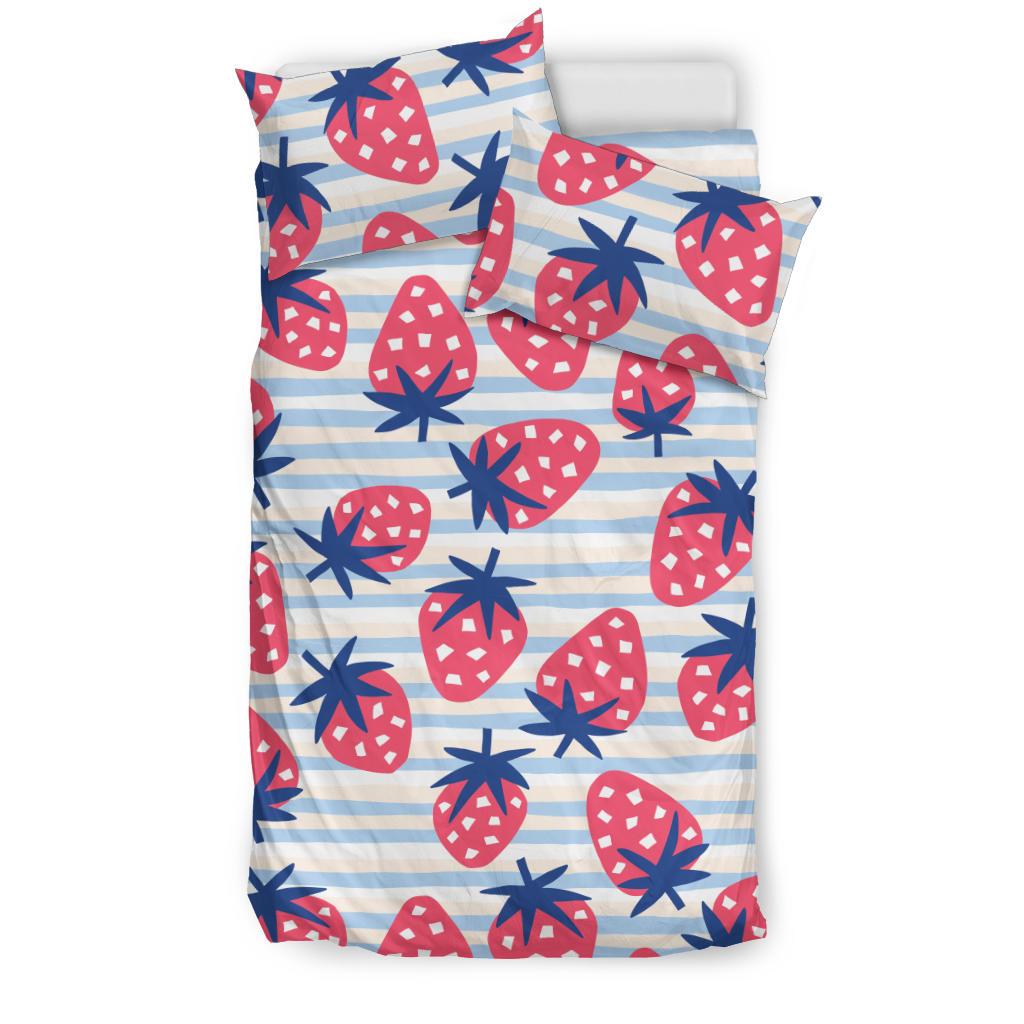 Strawberry Pattern Blue Lines Background Bedding Comforter Set