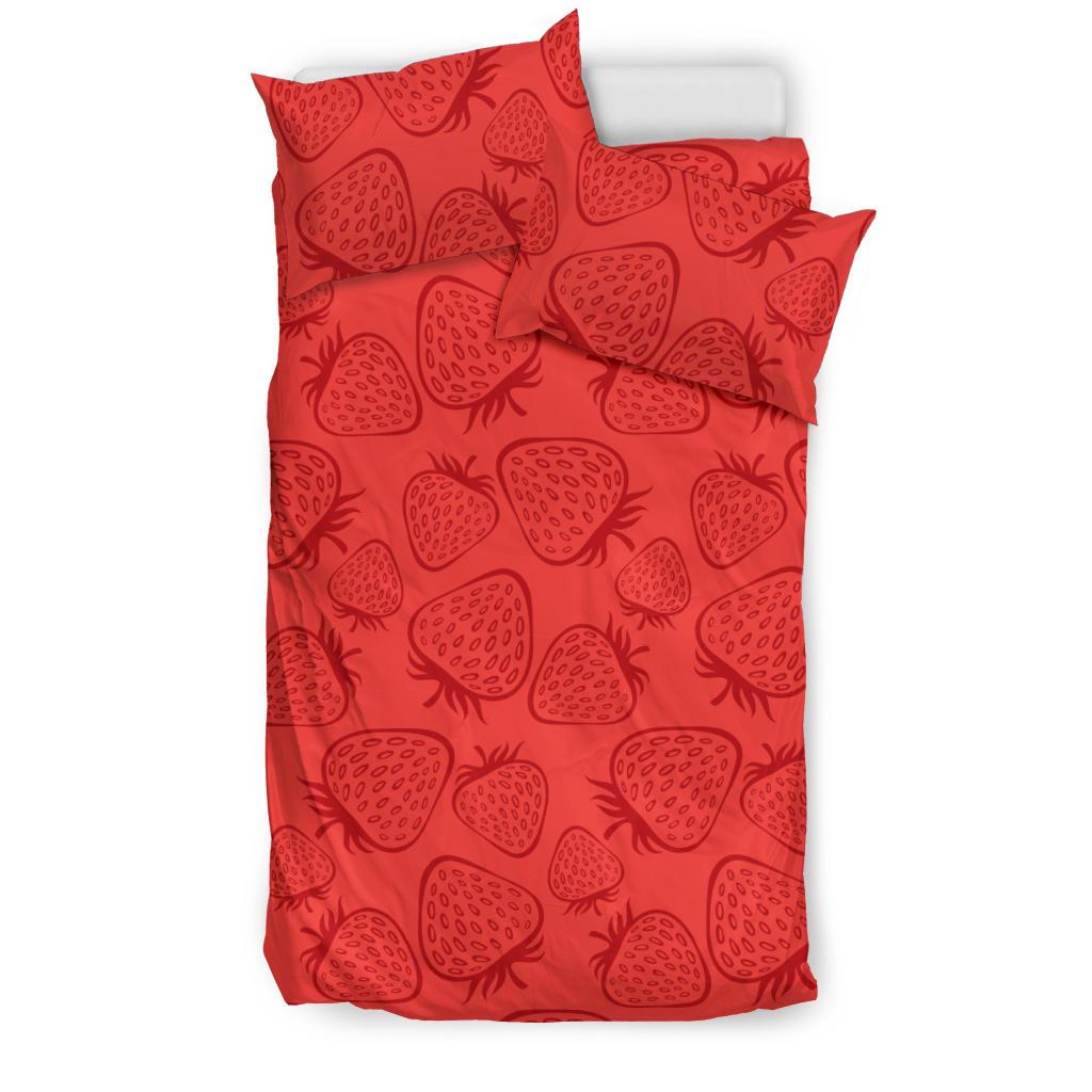 Strawberry Pattern Red Background Bedding Comforter Set