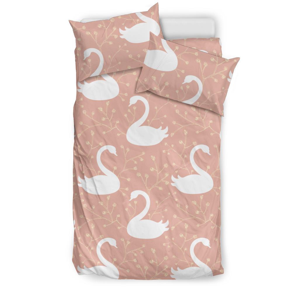 Swan Flower Light Pink Background Bedding Comforter Set