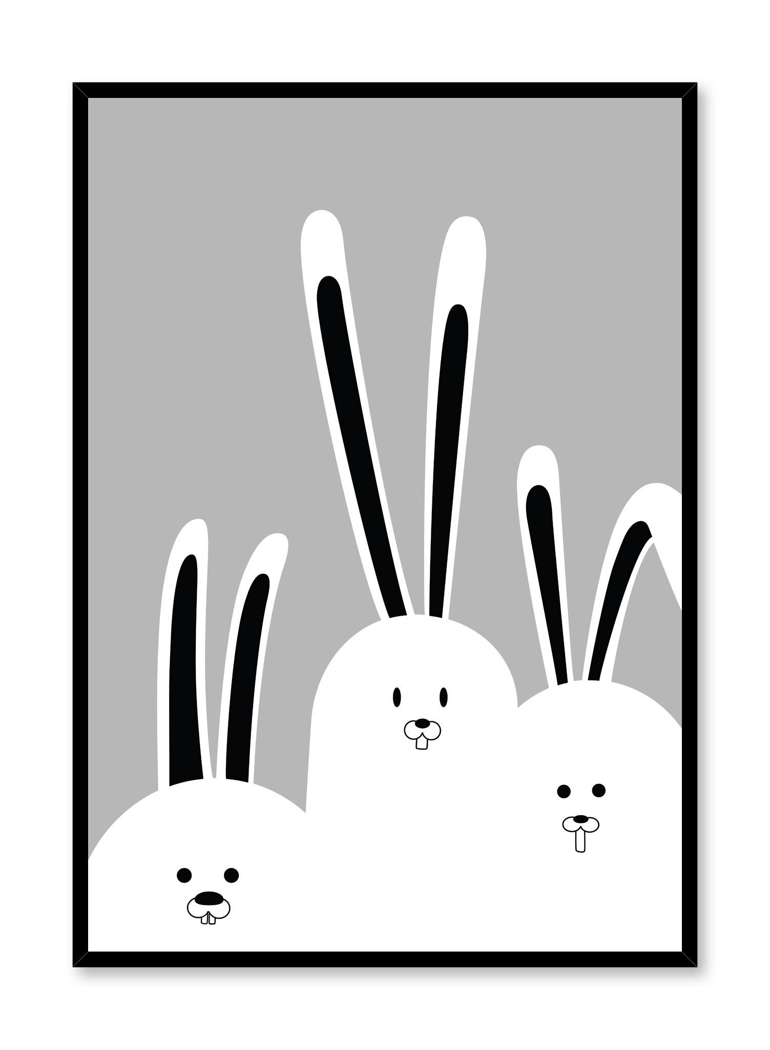 Trio Of Bunnies In Black Poster Prints Wall Art Gift For Home Decoration 12x18 16x24 20x30 24x36 Inches