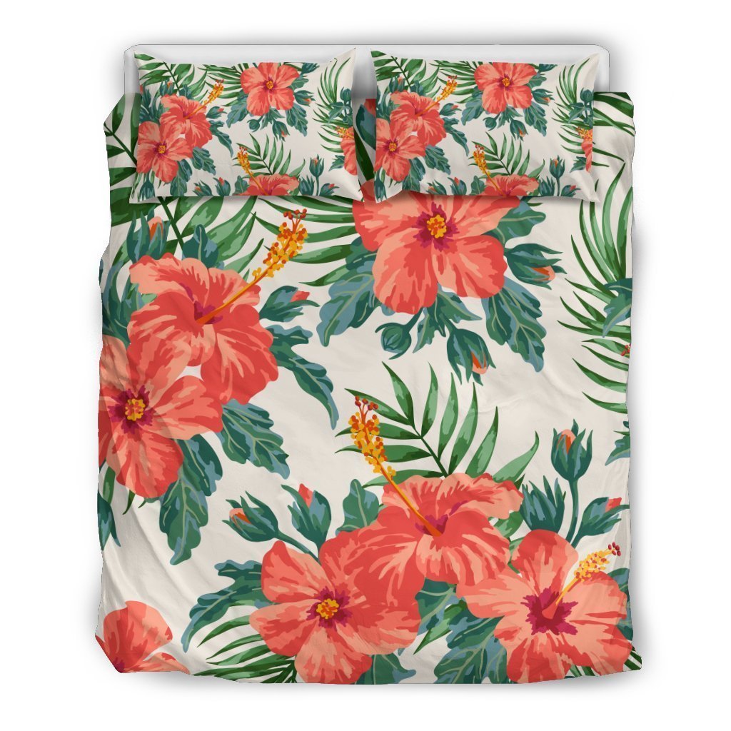 Tropical Hibiscus Blossom Pattern Bedding Comforter Set For Bedroom