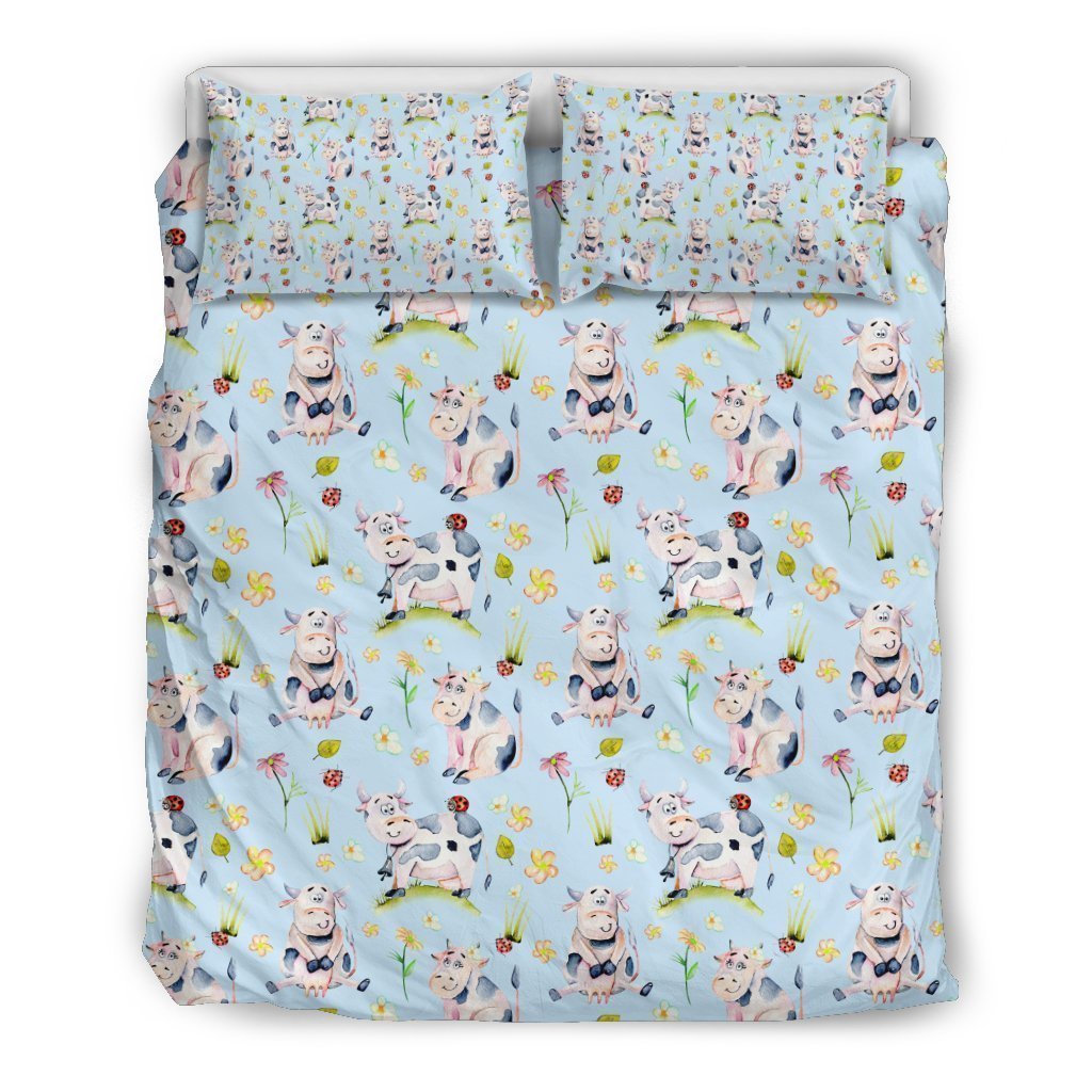 Watercolor Cartoon Cow Pattern Bedding Comforter Set For Bedroom