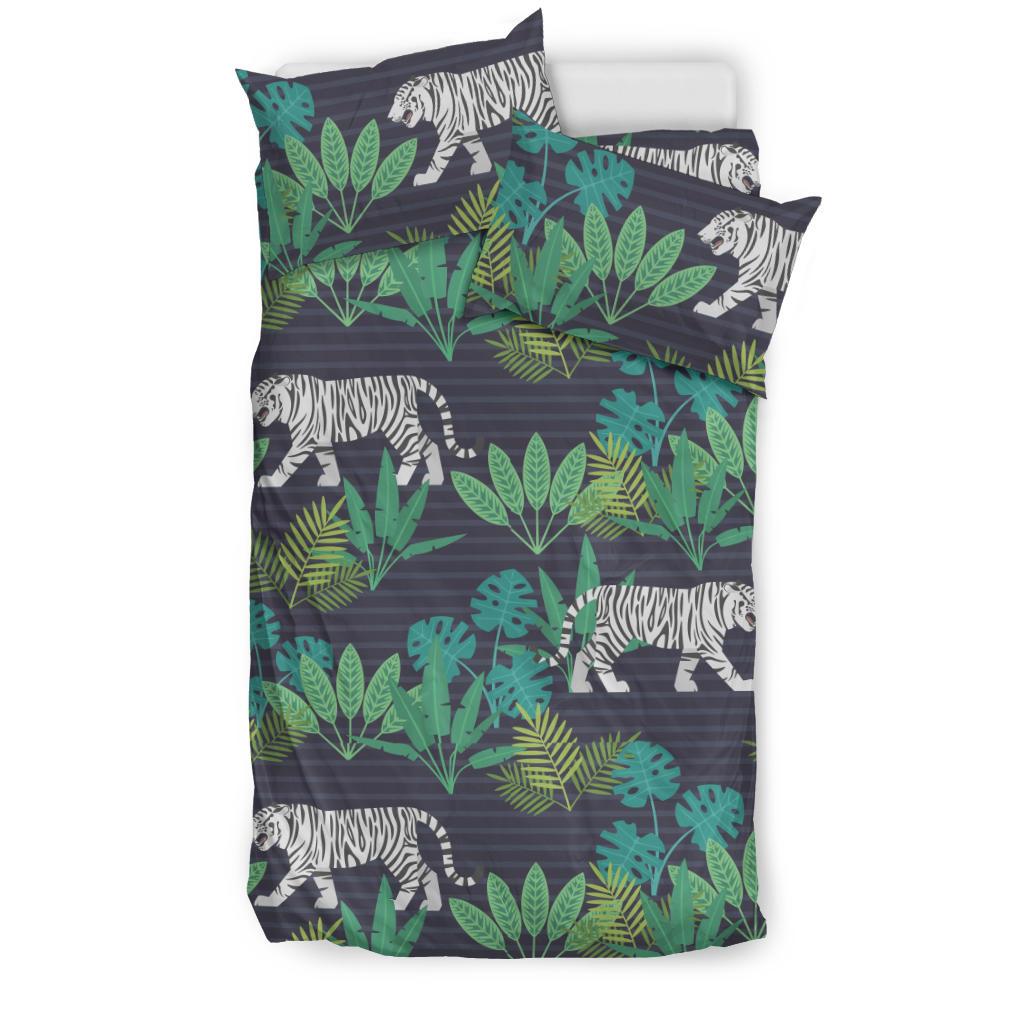 White Bengal Tigers Tropical Plant Bedding Comforter Set
