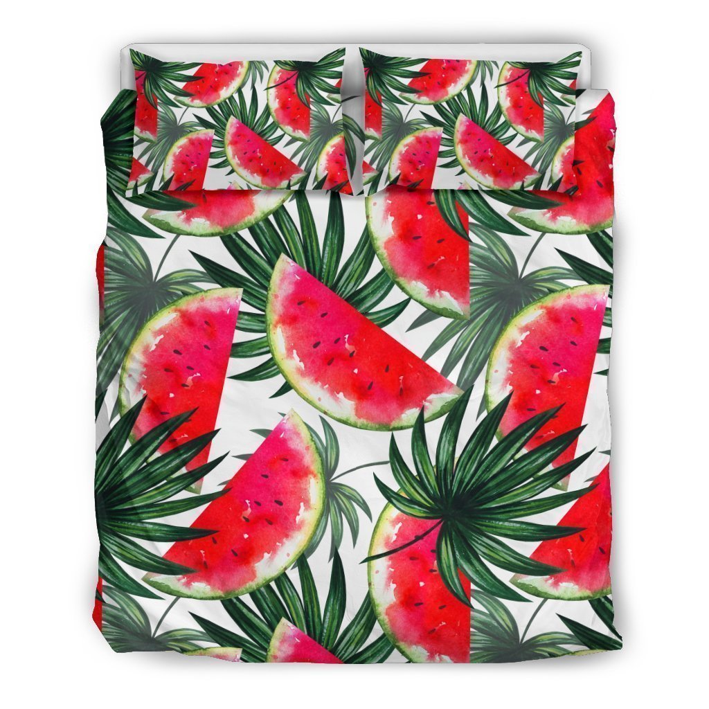 White Palm Leaf Watermelon Pattern Bedding Comforter Set For Bedroom