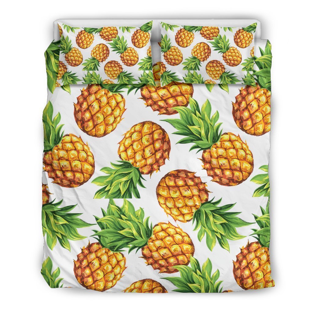 White Summer Pineapple Pattern Bedding Comforter Set For Bedroom