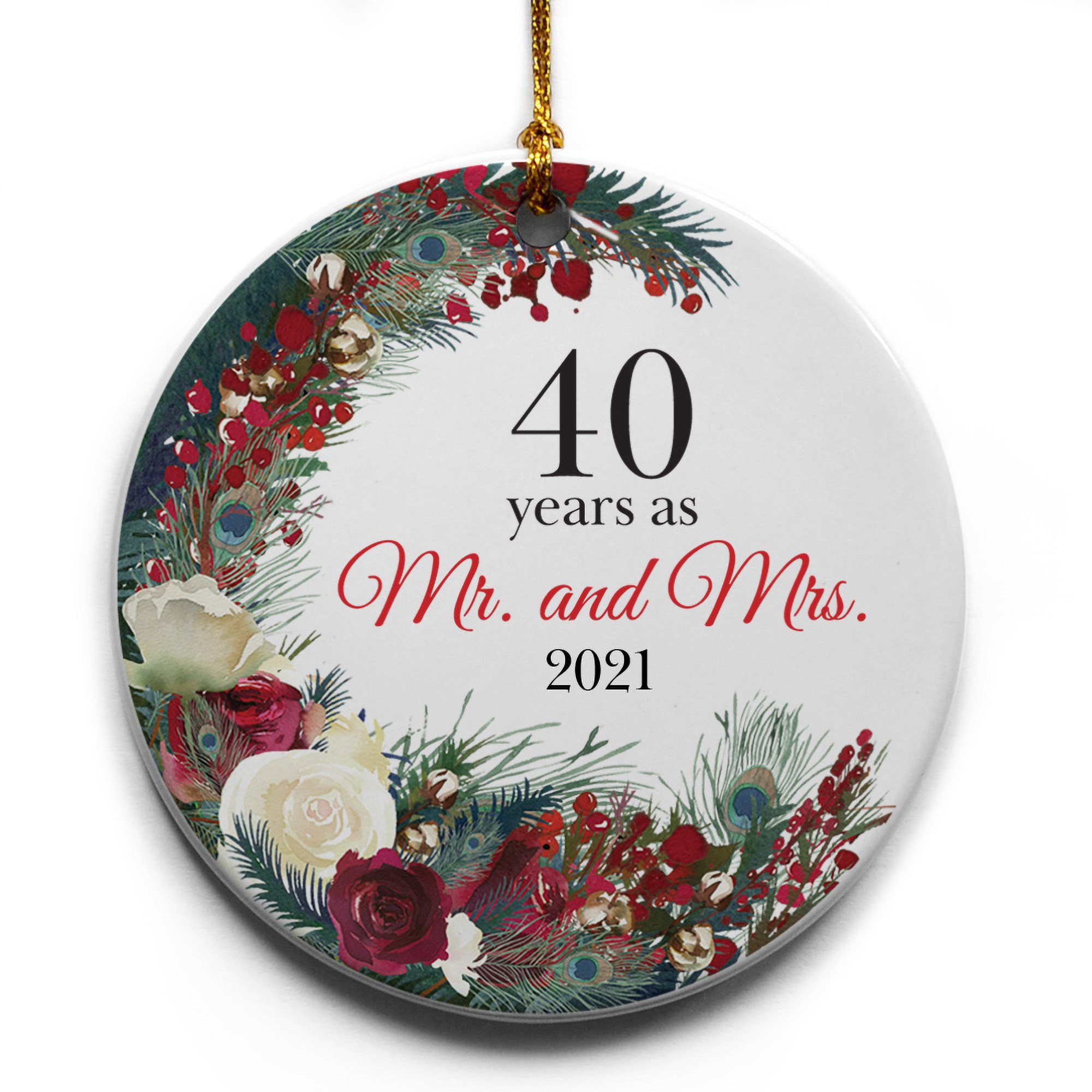 Wreath 40 Years As Mr And Mrs 2021 Christmas Tree Ornament Gift For Home Decoration Circle Heart Oval Star Shape