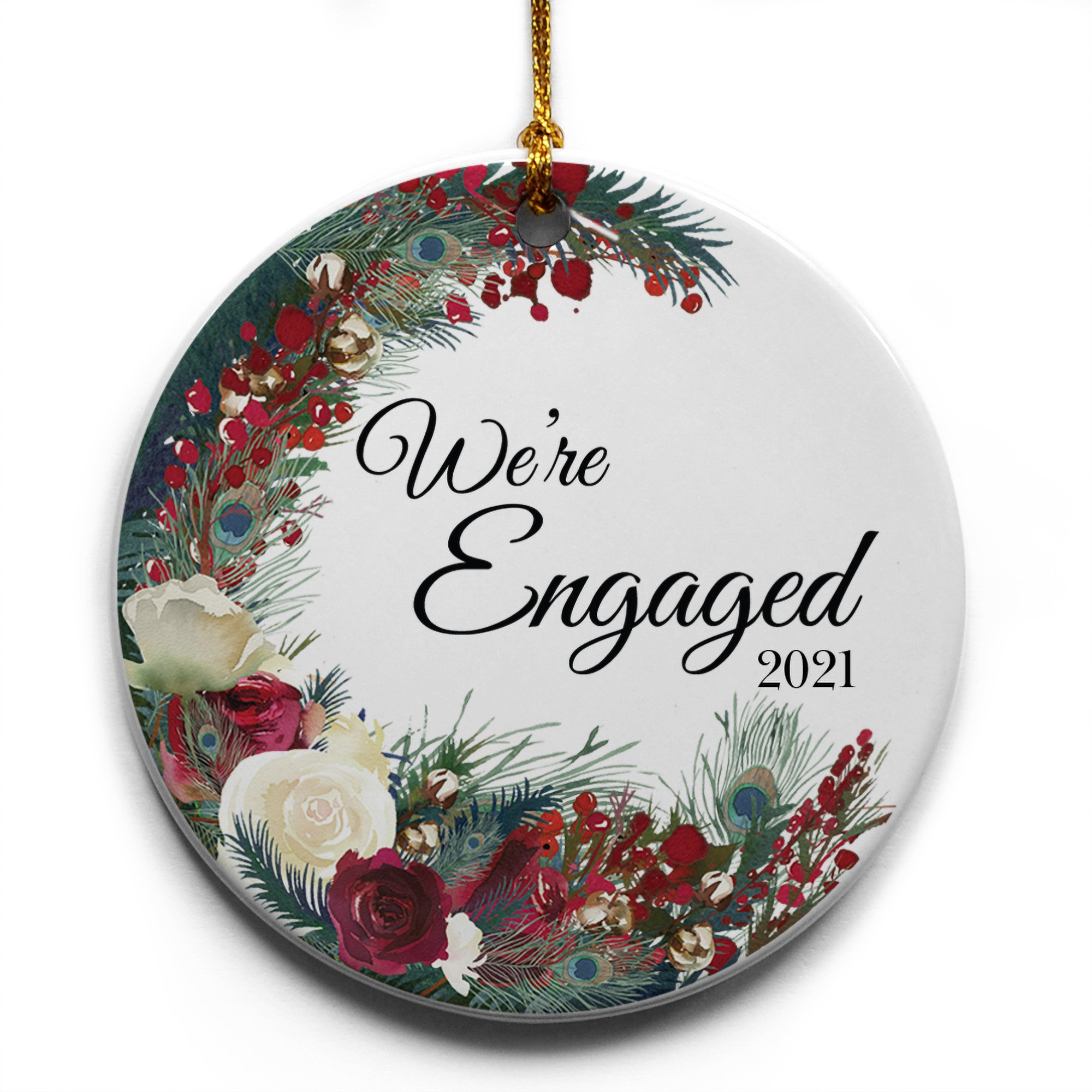 Wreath We're Engaged Christmas Tree Ornament Gift For Home Decoration Circle Heart Oval Star Shape