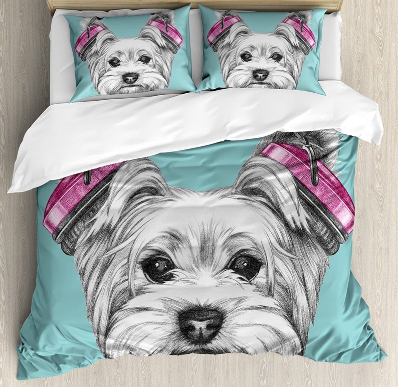 Yorkshire Terrier With Headphones Bedding Comforter Set For Bedroom