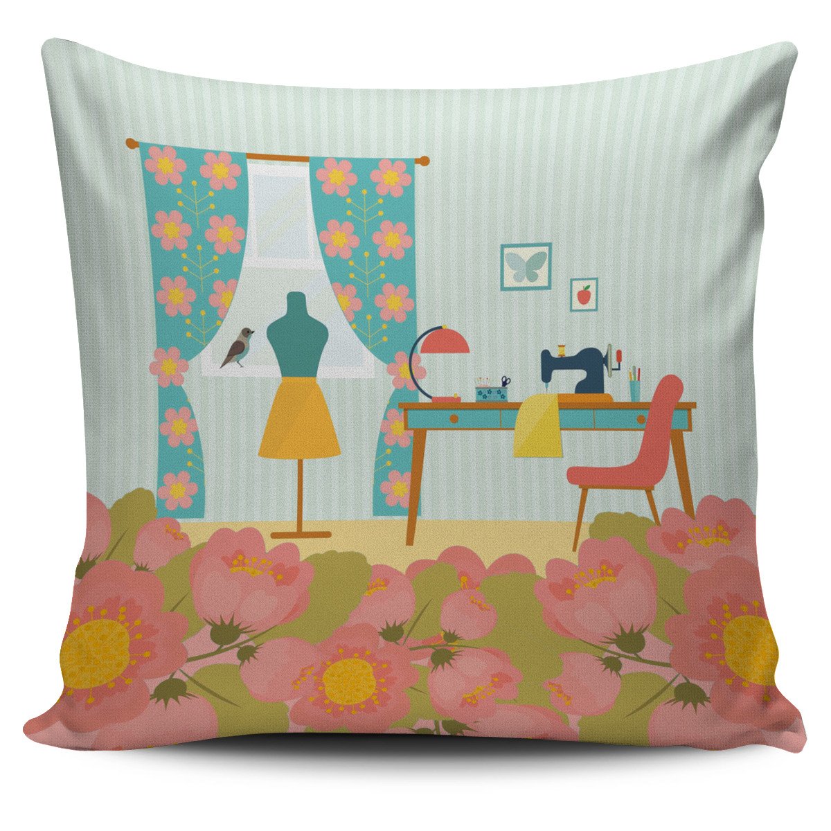 Adorable Sewing Nook Pillow Cover Square Pillow Decorative Gift For Home Decoration 45x45cm