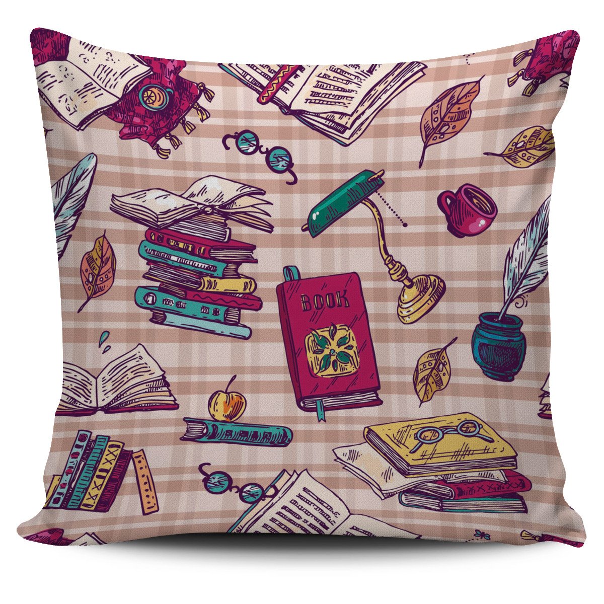 Plaid Books Pillow Cover Square Pillow Decorative Gift For Home Decoration 45x45cm
